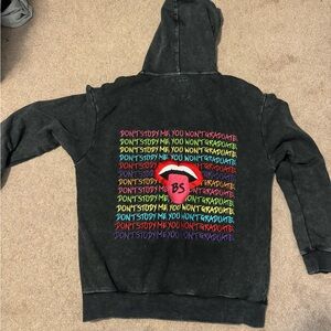 Black Graphic Hoodie with Colorful Text